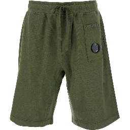 Green Shorts with Elastic Drawstring Waist and Logo Plaque on the Front in Cotton Man