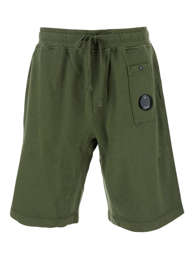 Green Shorts with Elastic Drawstring Waist and Logo Plaque on the Front in Cotton Man
