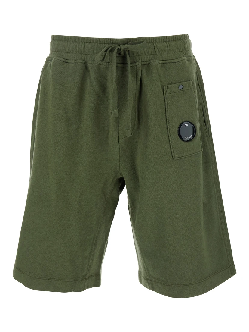 Green Shorts with Elastic Drawstring Waist and Logo Plaque on the Front in Cotton Man