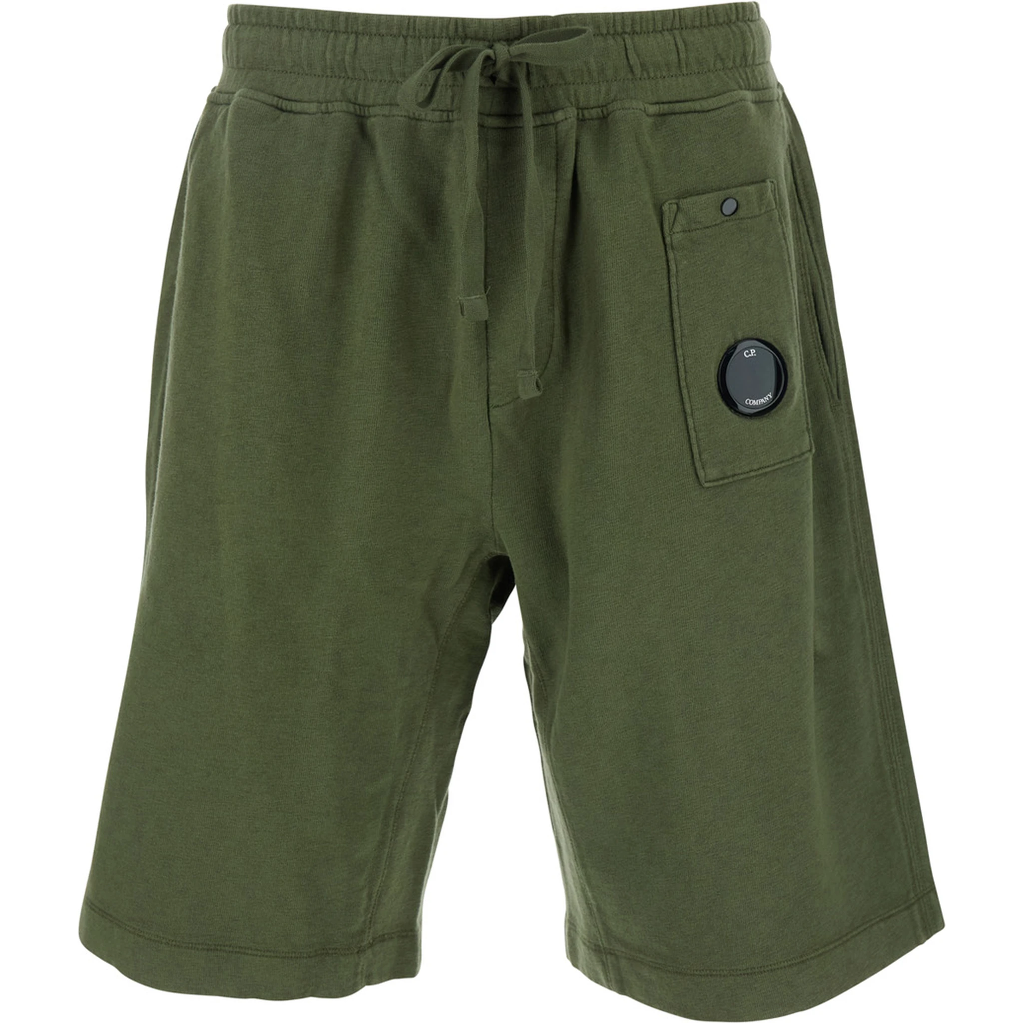 Green Shorts with Elastic Drawstring Waist and Logo Plaque on the Front in Cotton Man