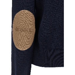 Eco Blue Crewneck Sweater with Contrasting Logo Patch on the Elbows in Wool Woman