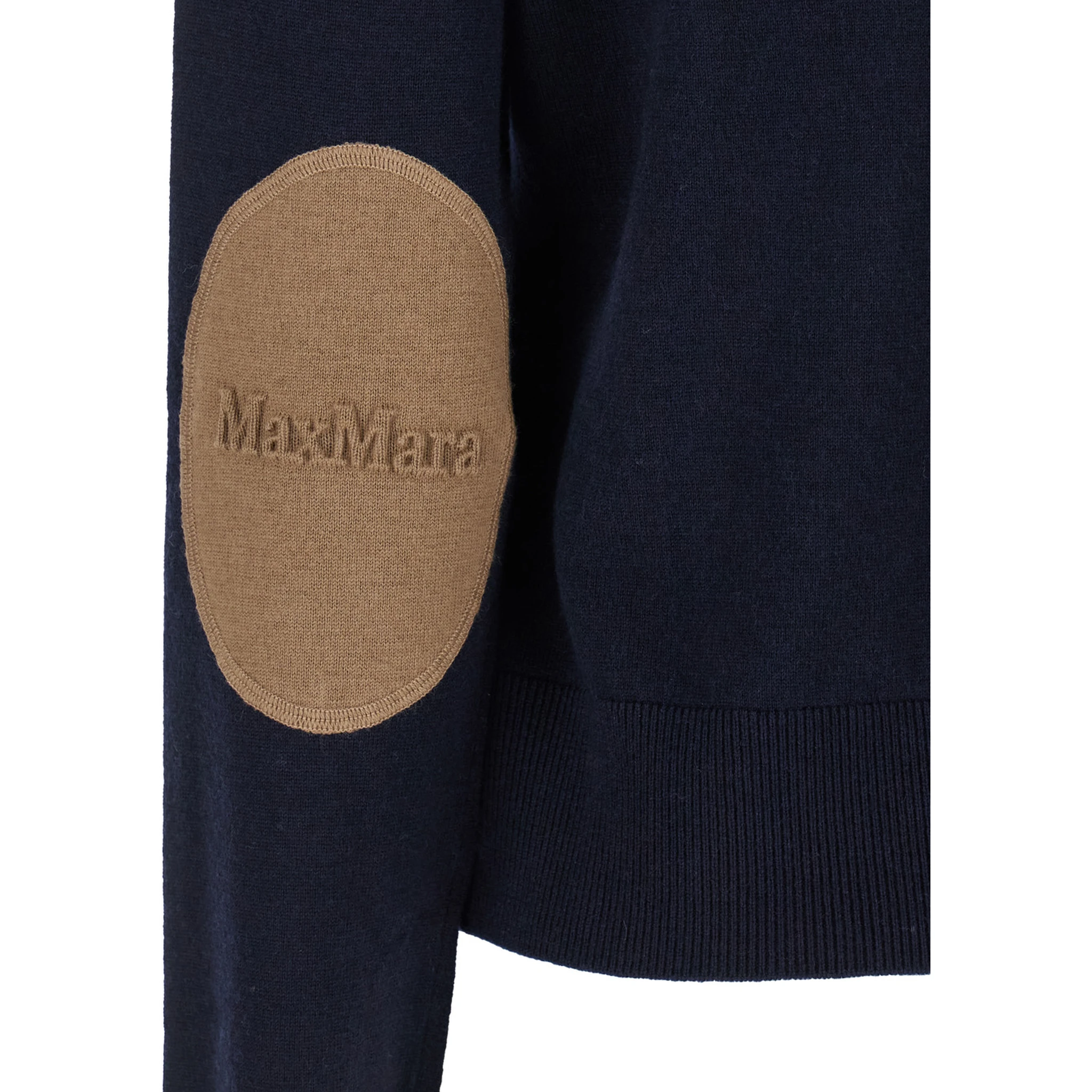 Eco Blue Crewneck Sweater with Contrasting Logo Patch on the Elbows in Wool Woman