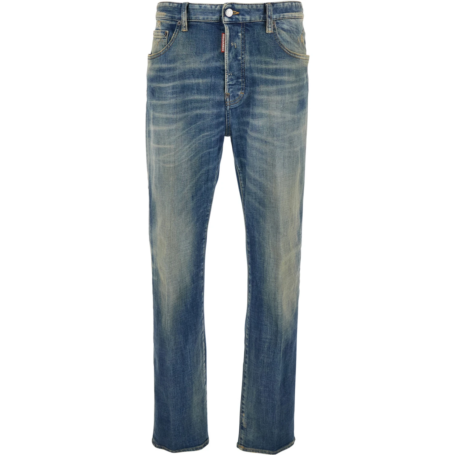 Blue Jeans with Logo Patch on the Rear and Distressed Effect in Denim Man