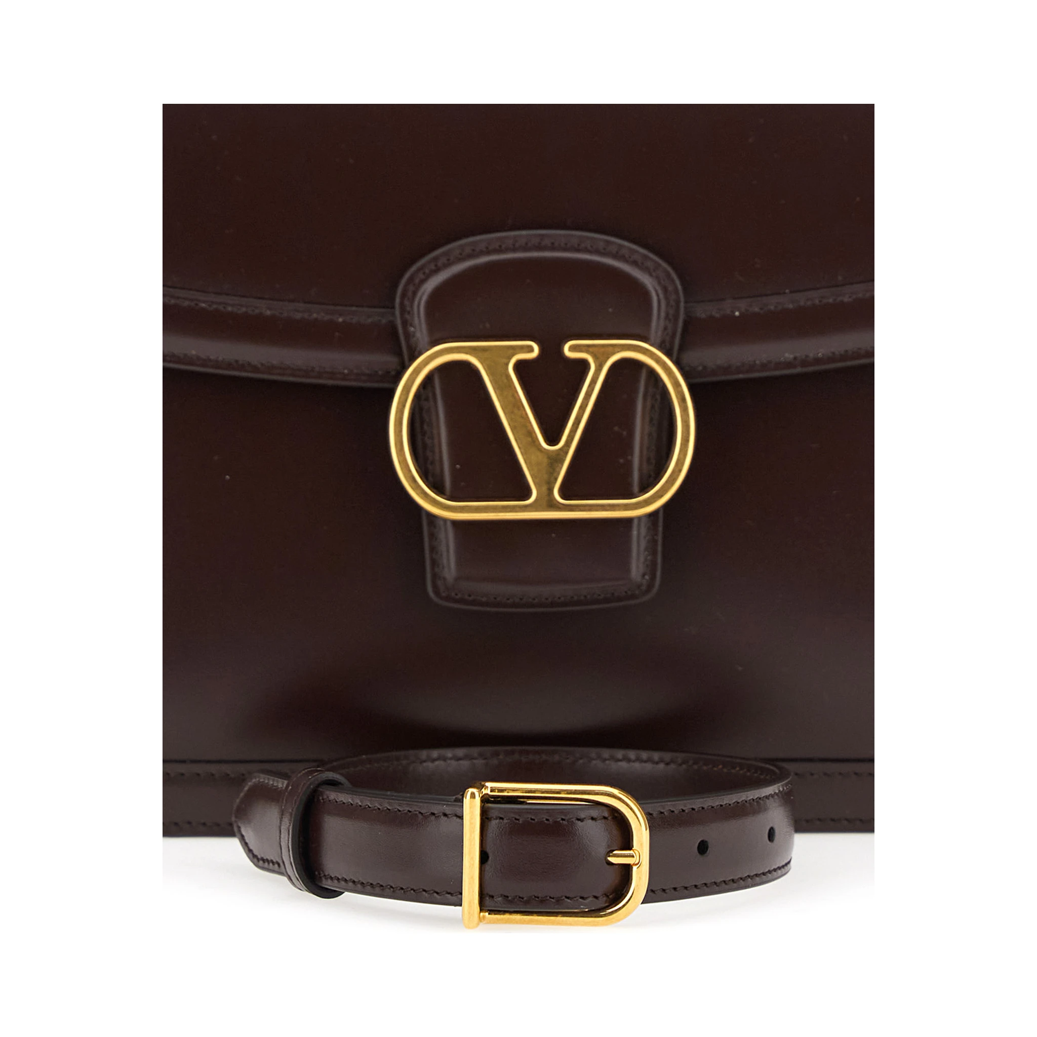 9TO5 Brown Crossbody Bag with VLogo Detail on the Front and Adjustable Shoulder Strap in Leather Woman