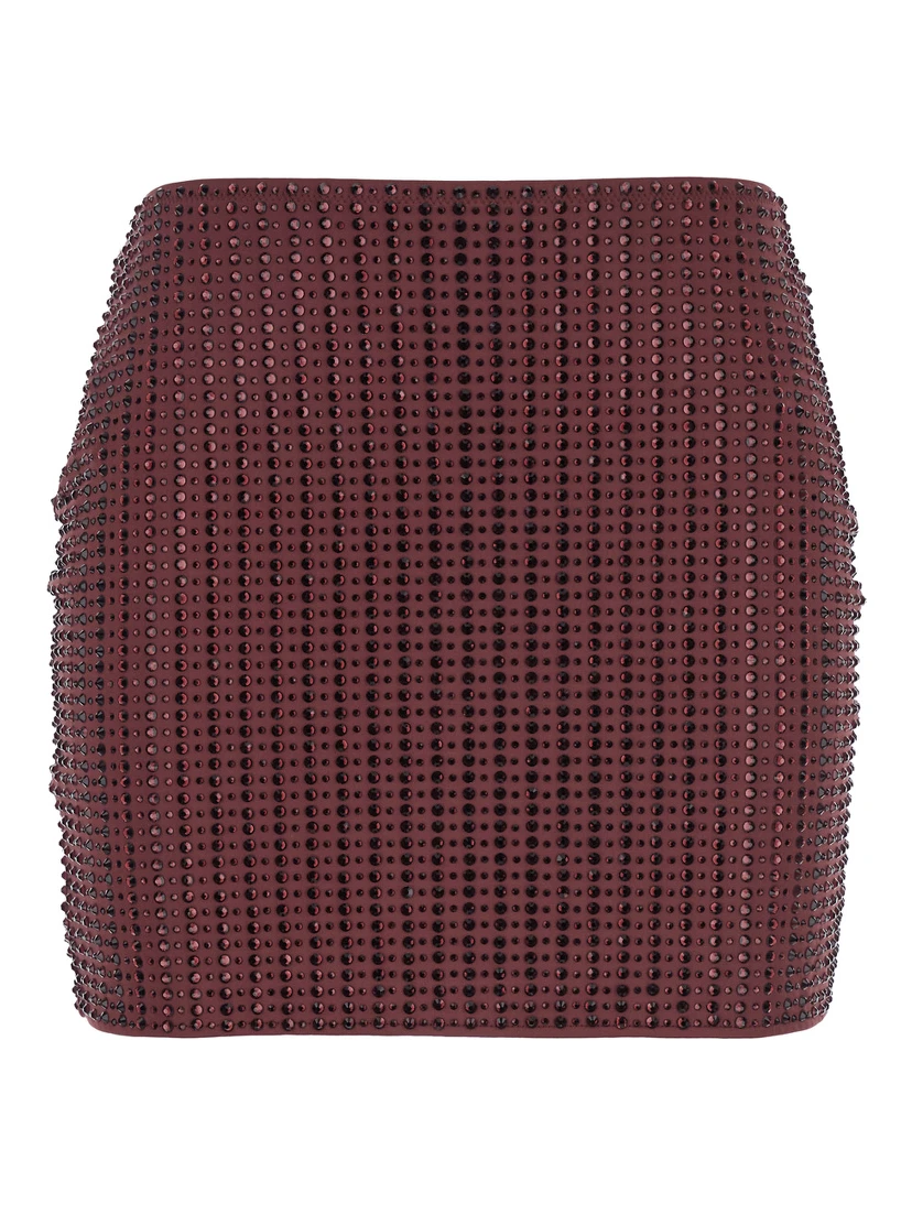 Malibu Crystal Bordeaux Skirt with All-Over Stud Embellishments in Tech Fabric Stretch Woman