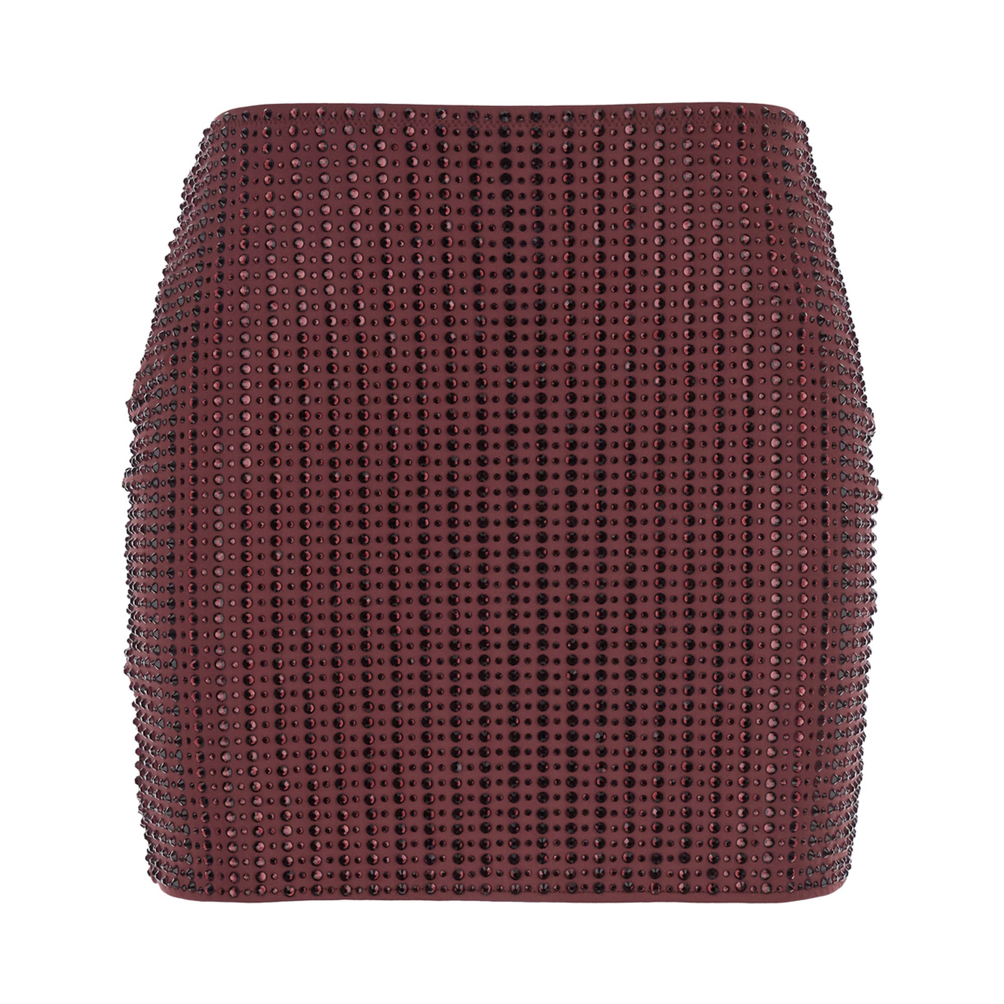 Malibu Crystal Bordeaux Skirt with All-Over Stud Embellishments in Tech Fabric Stretch Woman