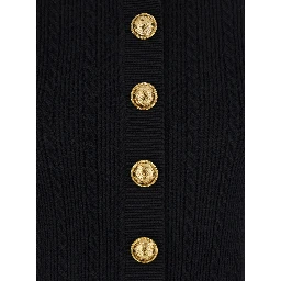 Black Crewneck Cardigan with Jewel Buttons in Viscose Blend Woman