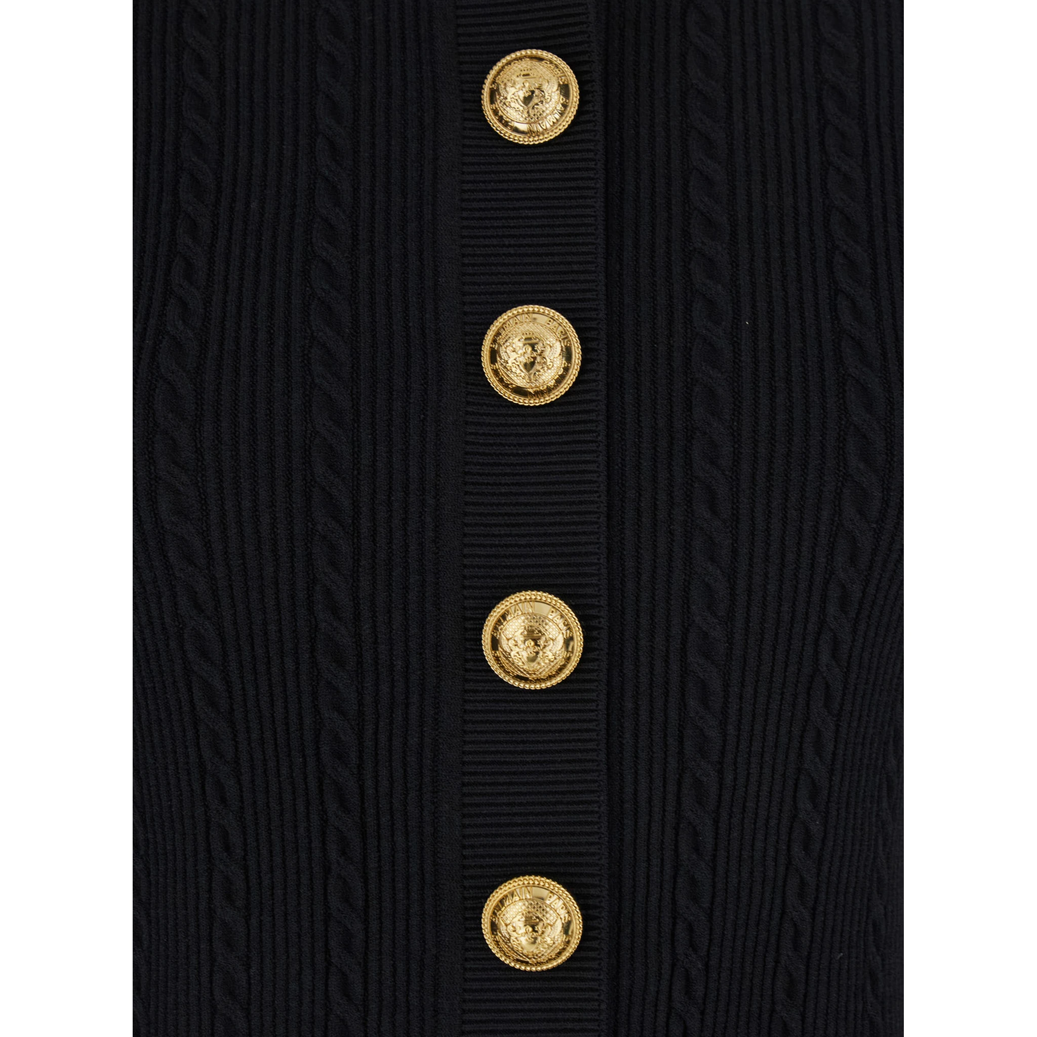 Black Crewneck Cardigan with Jewel Buttons in Viscose Blend Woman