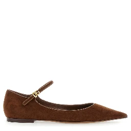 Brown Pointed Toe Ballerinas with DG Logo on the Side in Suede Woman