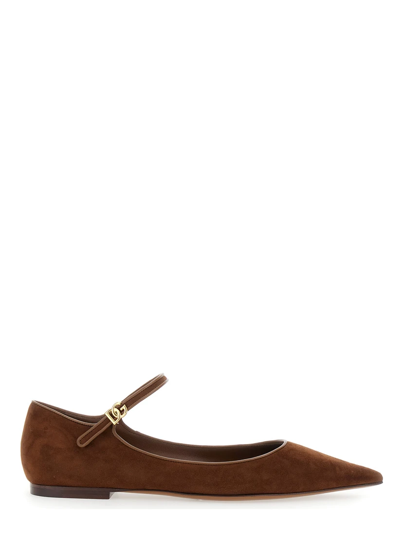 Brown Pointed Toe Ballerinas with DG Logo on the Side in Suede Woman