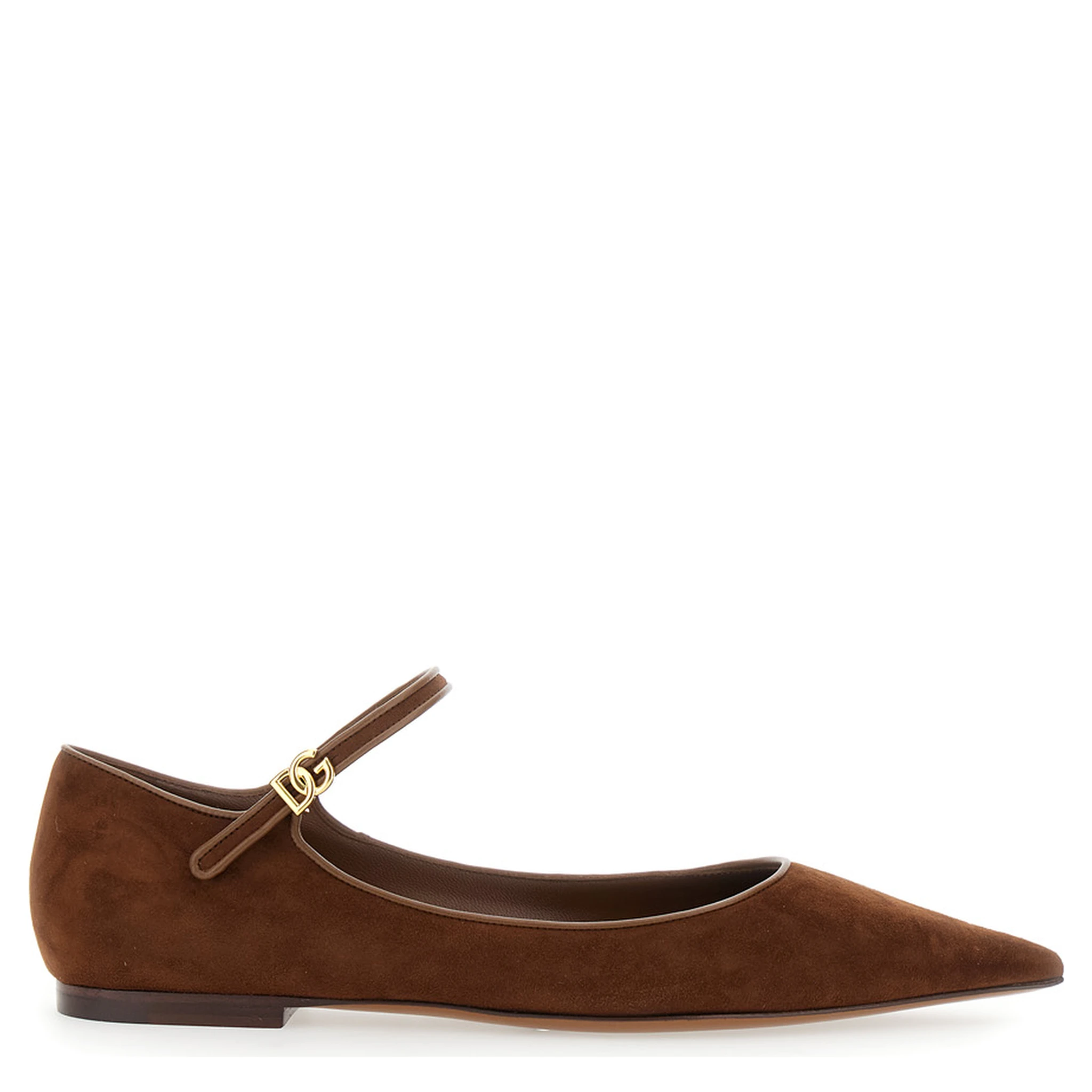 Brown Pointed Toe Ballerinas with DG Logo on the Side in Suede Woman