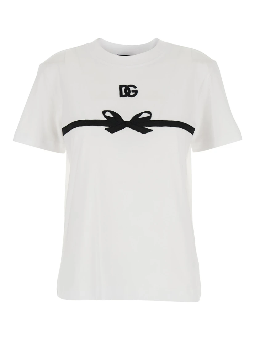 White Crewneck T-Shirt with Logo Print on the Front in Cotton Woman