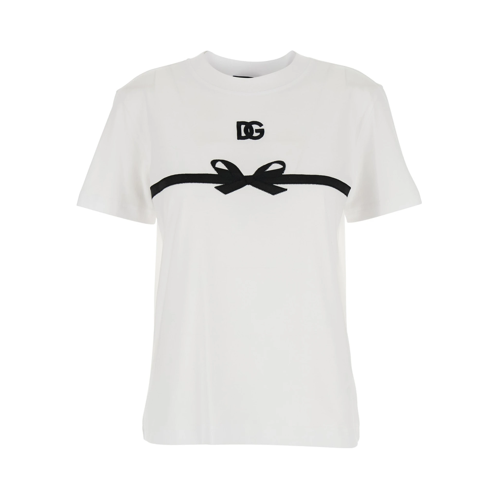 White Crewneck T-Shirt with Logo Print on the Front in Cotton Woman