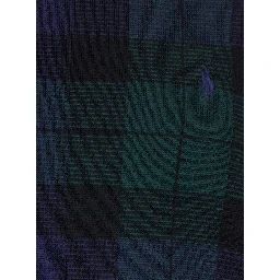 Blue Crewneck Sweater with Pony Embroidery on the Front and All-Over Check Motif in Wool Man