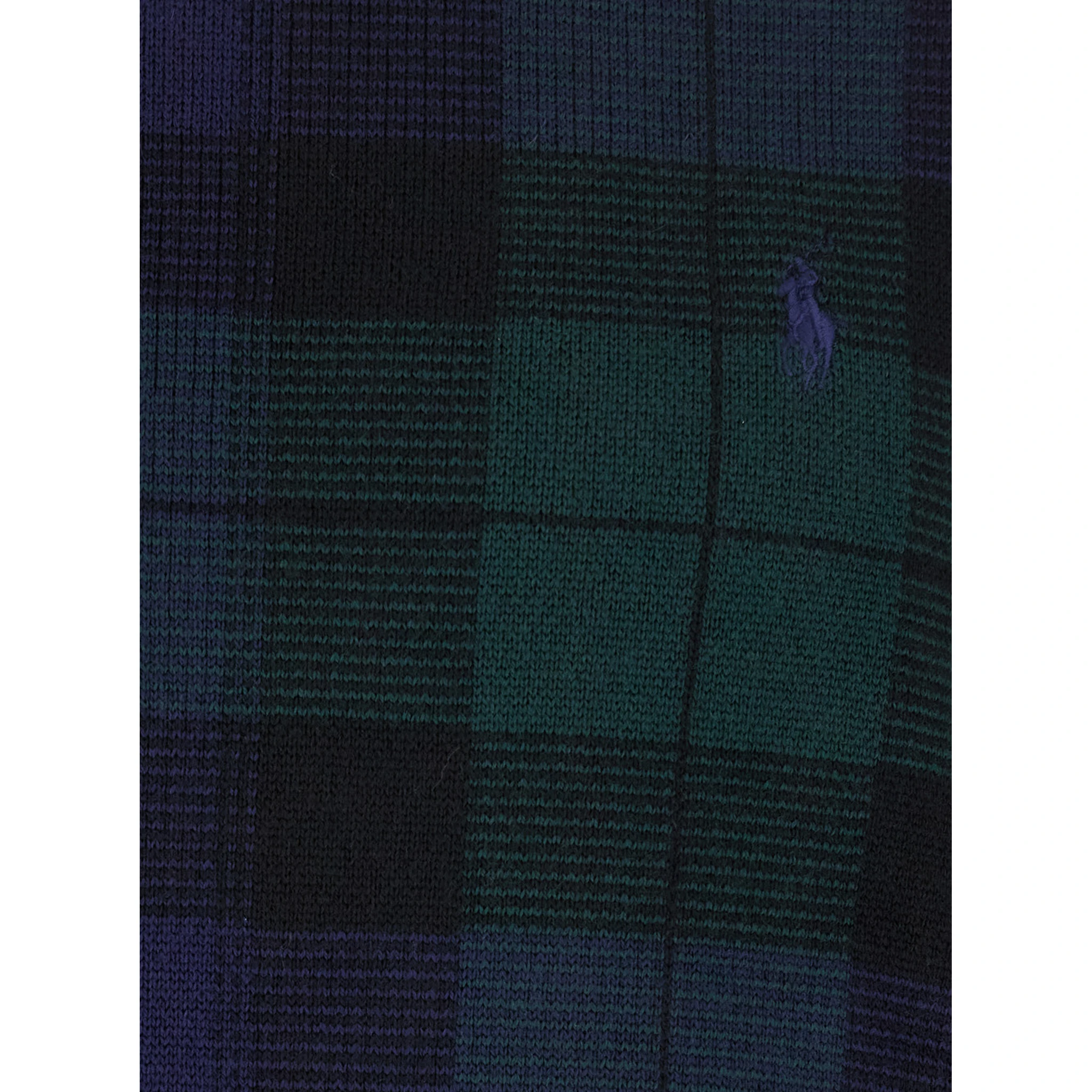 Blue Crewneck Sweater with Pony Embroidery on the Front and All-Over Check Motif in Wool Man
