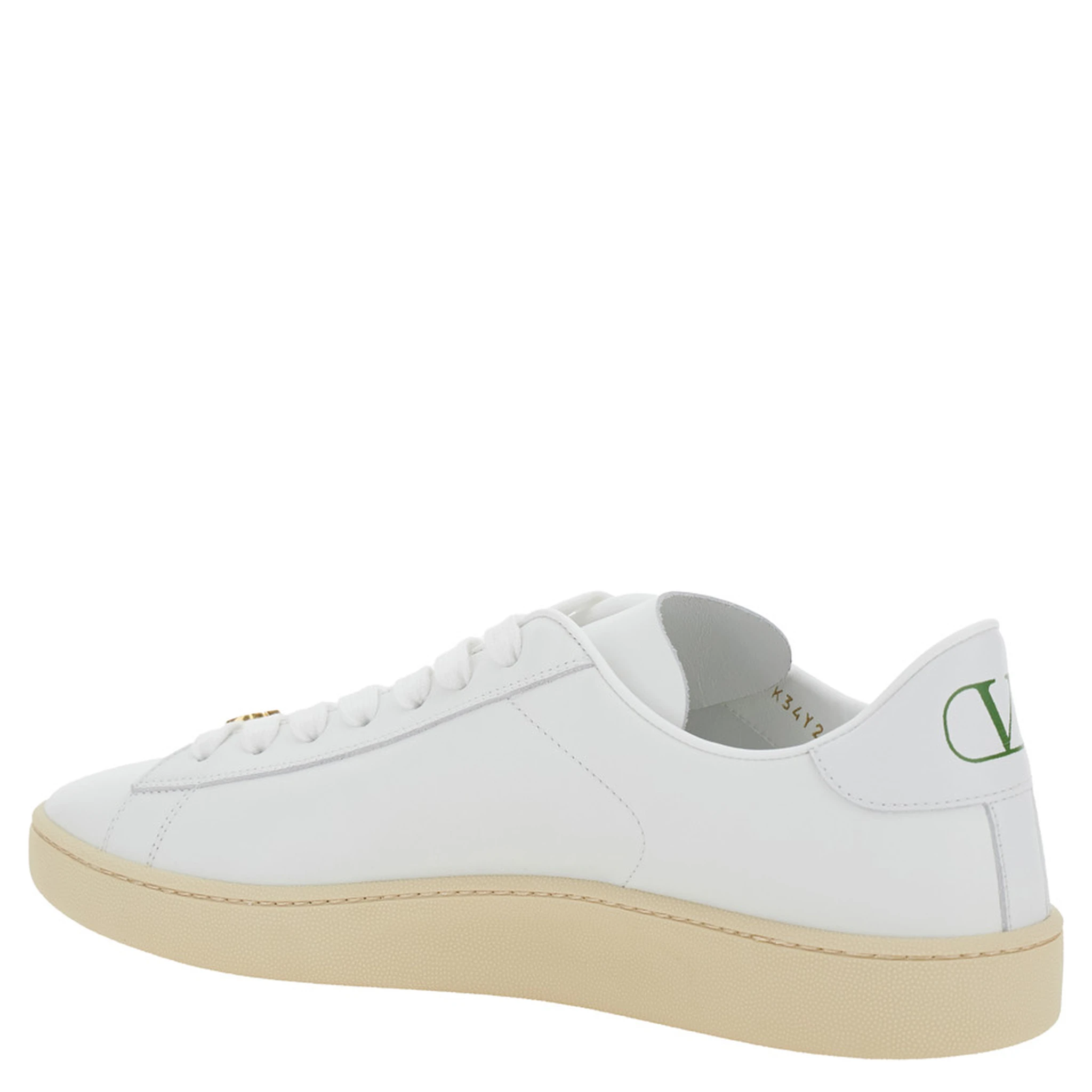 Royco White Low Top Sneakers with VLogo on the Rear and VLogo Plaque on the Lace in Leather Man