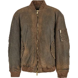 Brown Jacket with Sleeve Pocket and Distressed Effects in Leather Man