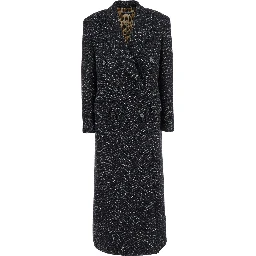 Black Double-Breasted Coat with Peak Revers in Wool Blend Woman