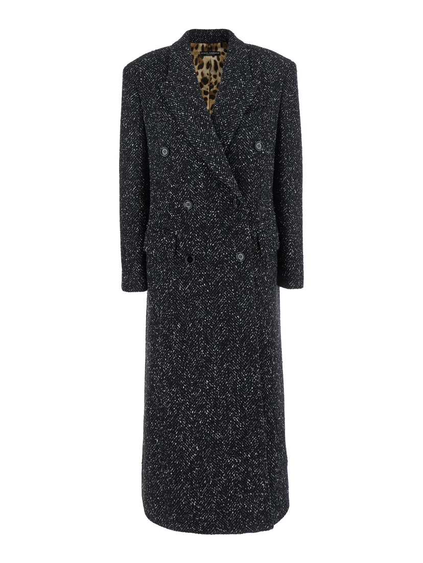 Black Double-Breasted Coat with Peak Revers in Wool Blend Woman