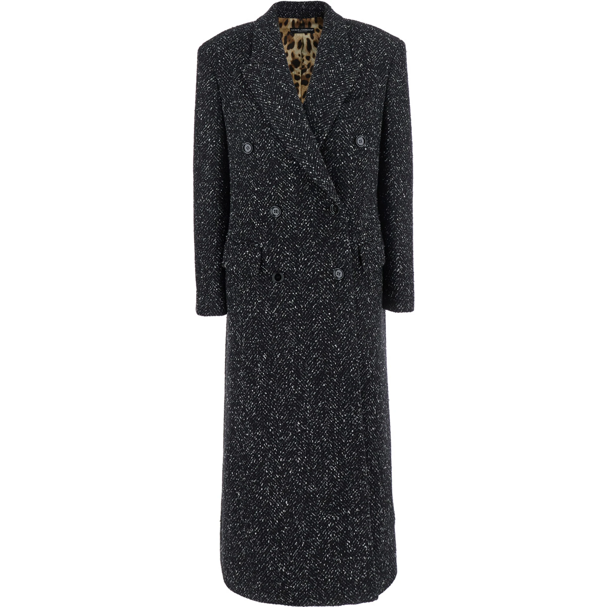 Black Double-Breasted Coat with Peak Revers in Wool Blend Woman