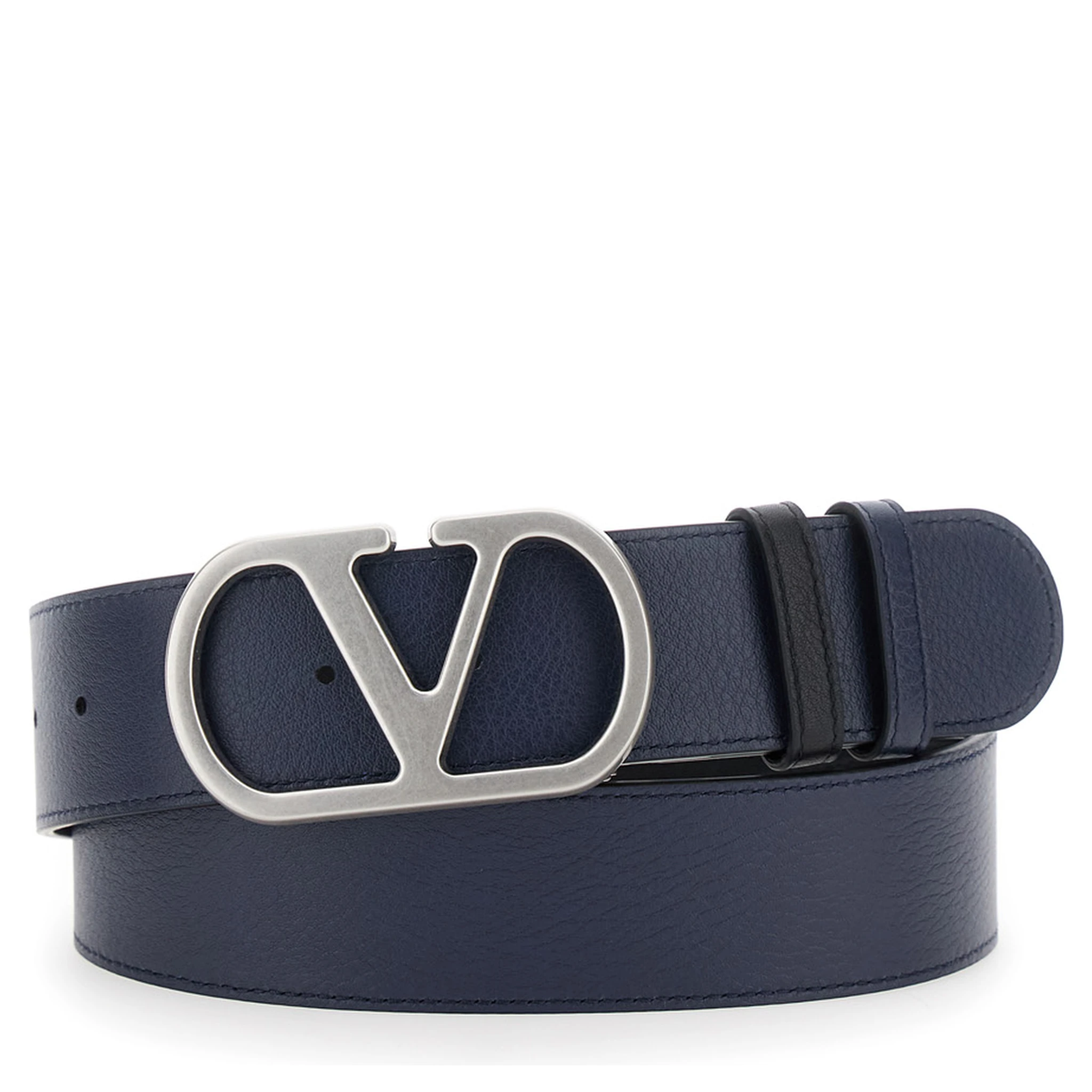 Black Belt with VLogo Buckle in Leather Man