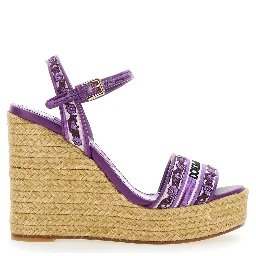 Violet Wedges with Logo Embroidery on the Front and All-Over Majolica Motif in Cotton Blend Woman