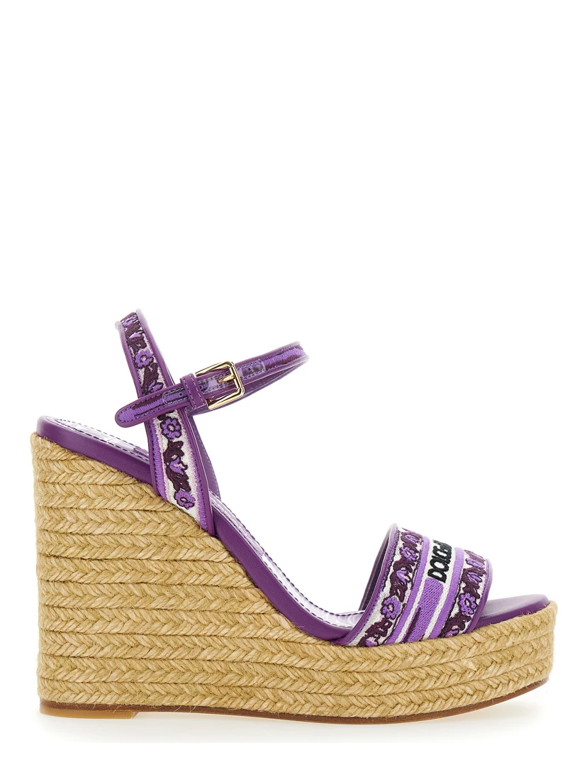 Violet Wedges with Logo Embroidery on the Front and All-Over Majolica Motif in Cotton Blend Woman