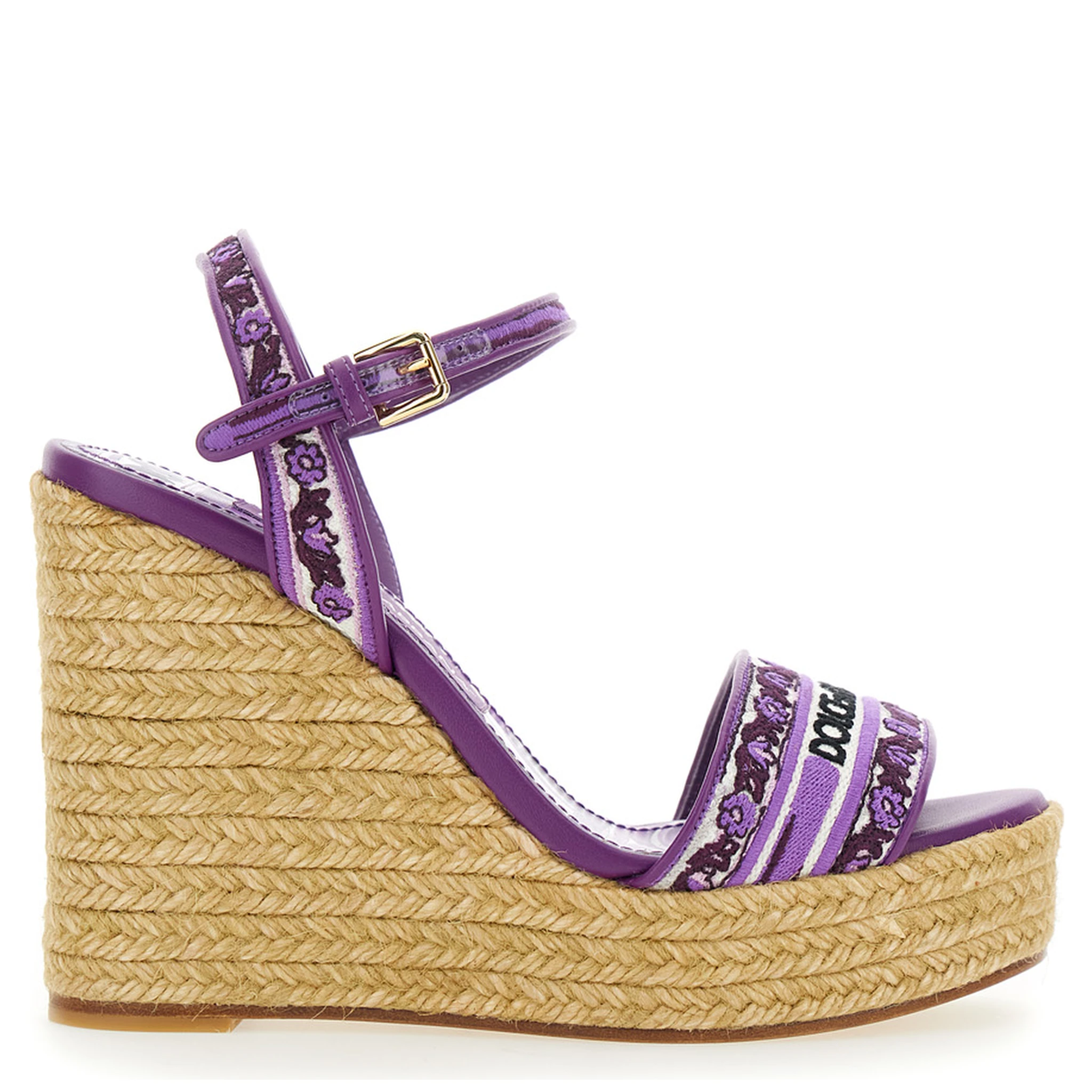 Violet Wedges with Logo Embroidery on the Front and All-Over Majolica Motif in Cotton Blend Woman