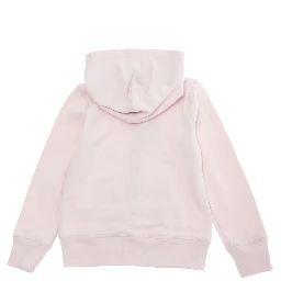 Pink Sweatshirt with Fixed Hood and Front Zip Closure in Cotton Girl