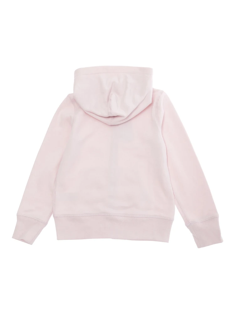 Pink Sweatshirt with Fixed Hood and Front Zip Closure in Cotton Girl alternative