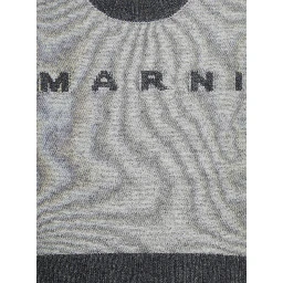 Grey Crewneck Sweater with Logo Lettering on the Front and Contrasting Trims in Wool and Cashmere Girl
