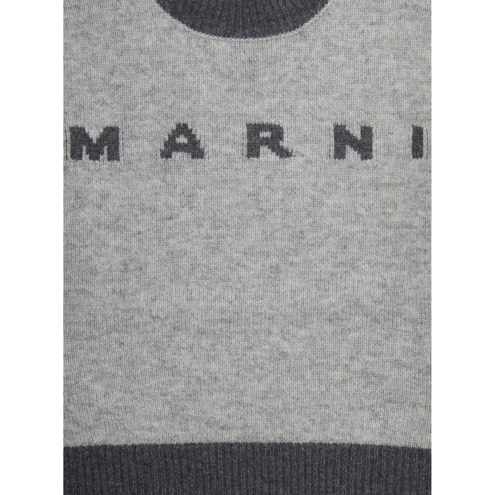 Grey Crewneck Sweater with Logo Lettering on the Front and Contrasting Trims in Wool and Cashmere Girl