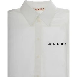 White Shirt with Classic Collar and Logo in Cotton Boy