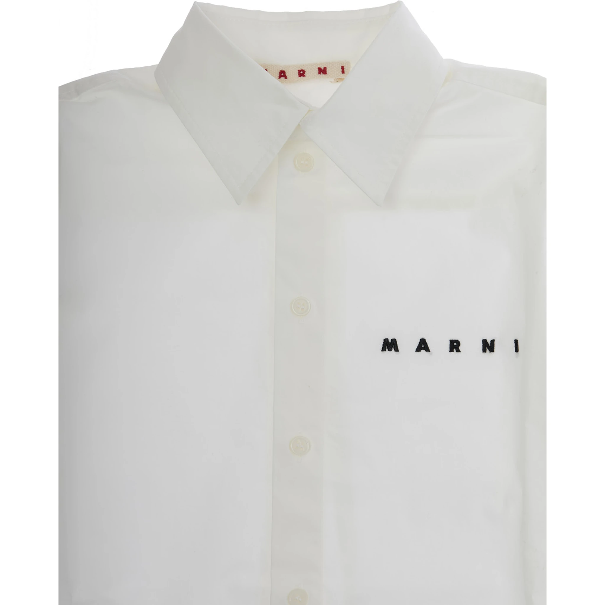 White Shirt with Classic Collar and Logo in Cotton Boy