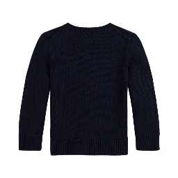 Blue Crew Neck Sweater with Embroidery on the Front in Cotton Boy