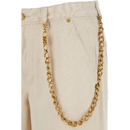 Beige Jeans with Wide Leg and Chain Detail in Denim Woman