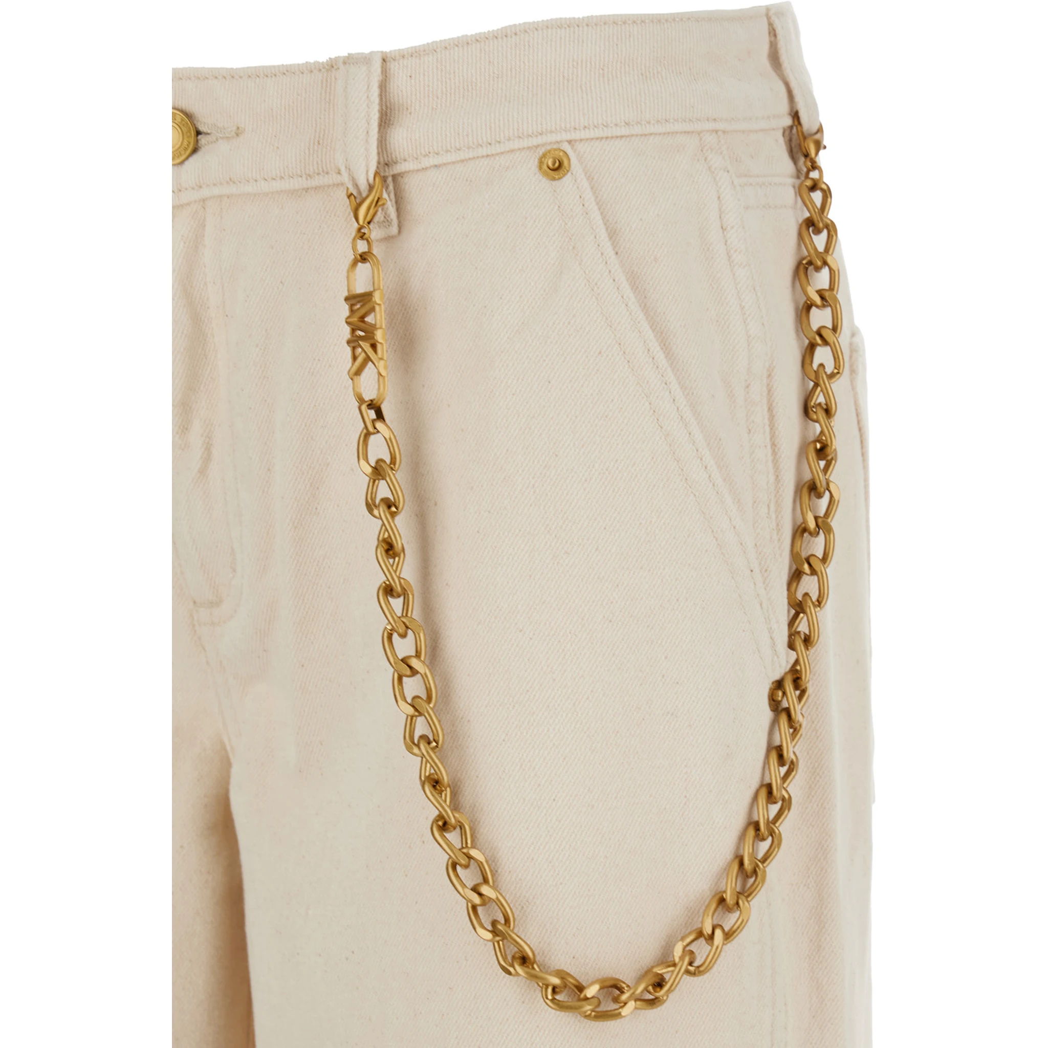 Beige Jeans with Wide Leg and Chain Detail in Denim Woman