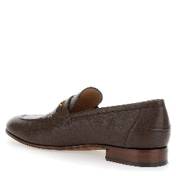 Brown Loafers with Decorative VLogo Chain-Link Strap in Leather Man