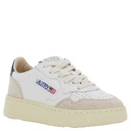 Medalist White Low Top Sneakers with Logo Patch on Tongue and Side in Leather Boy