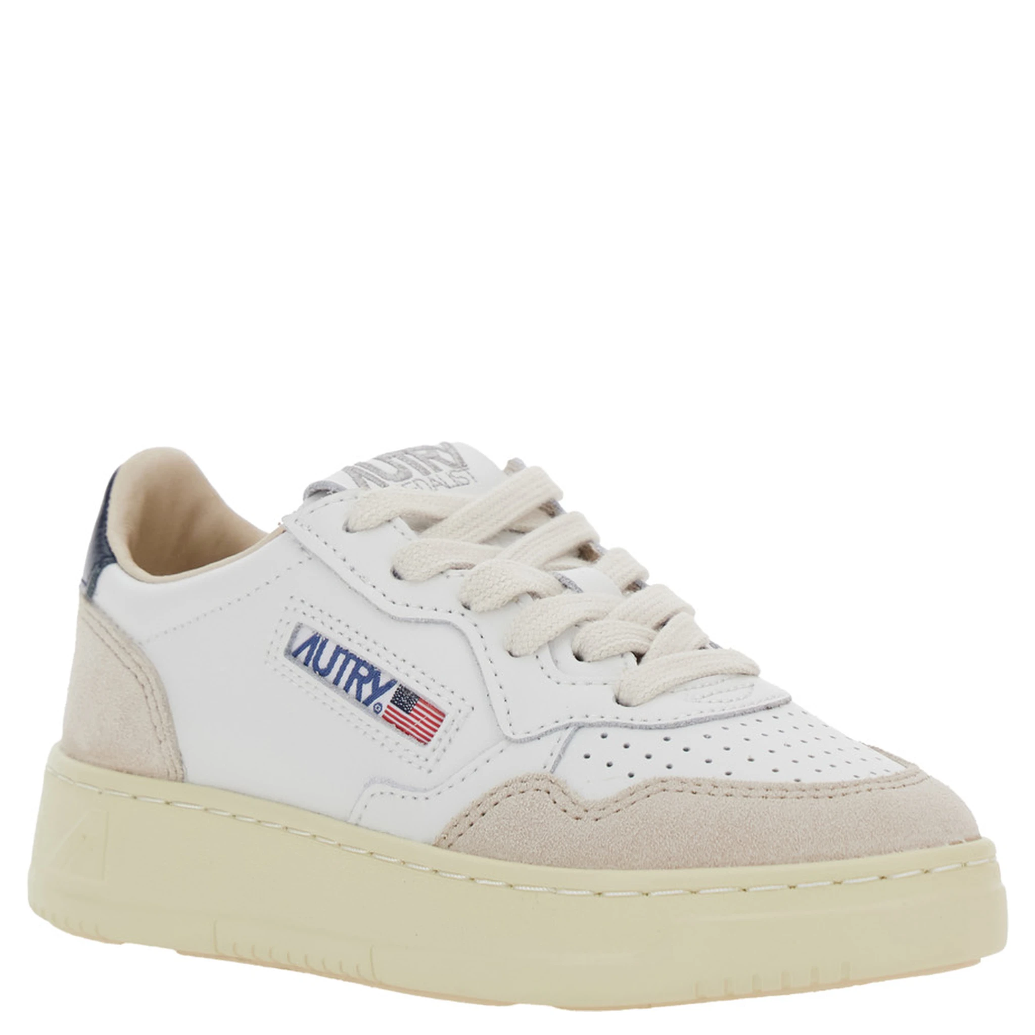 Medalist White Low Top Sneakers with Logo Patch on Tongue and Side in Leather Boy
