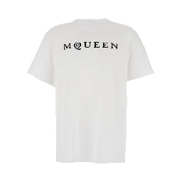 White Crewneck T-Shirt with Logo Lettering on the Front in Cotton Man