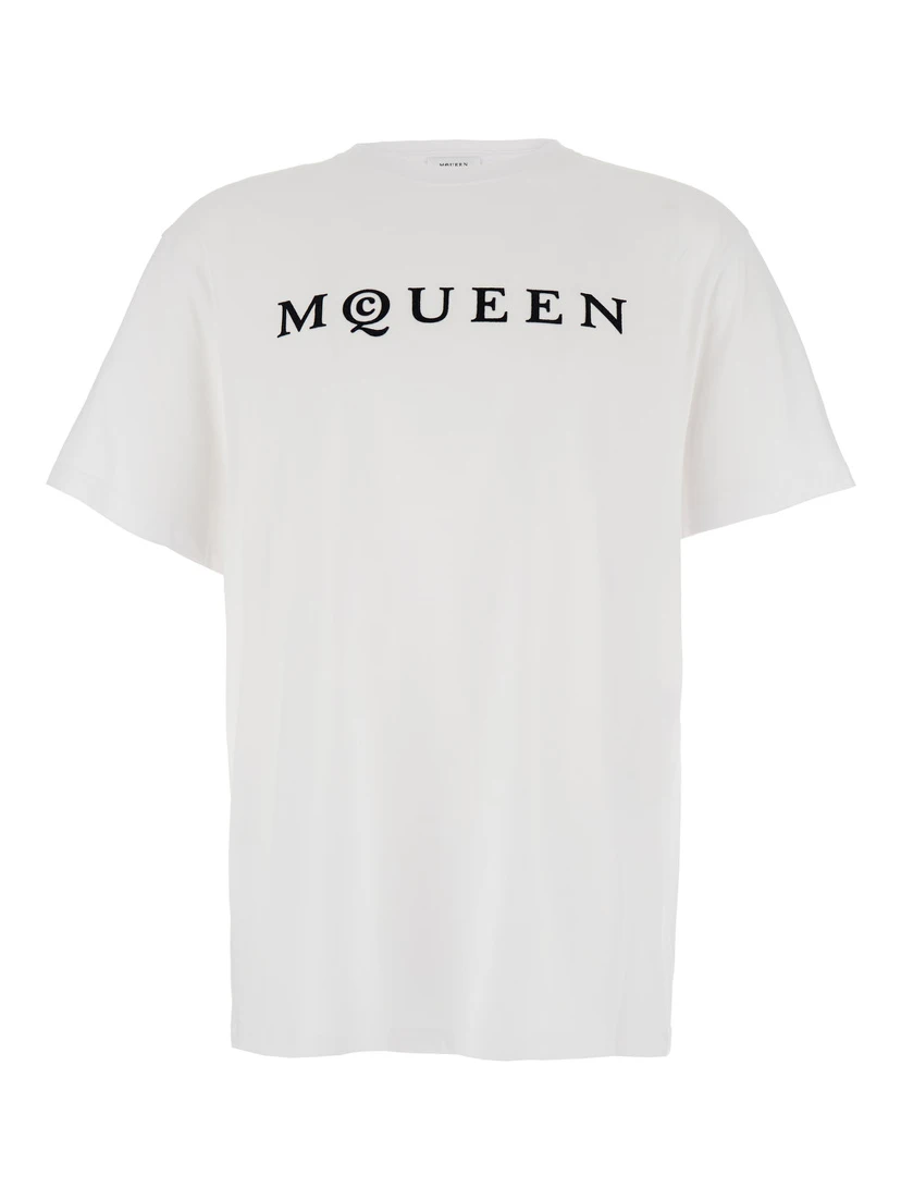 White Crewneck T-Shirt with Logo Lettering on the Front in Cotton Man