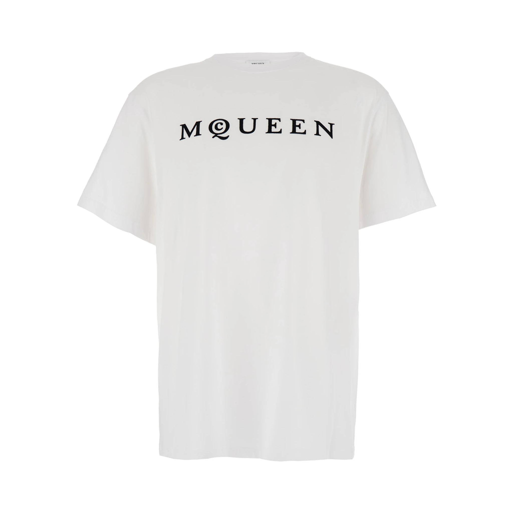 White Crewneck T-Shirt with Logo Lettering on the Front in Cotton Man