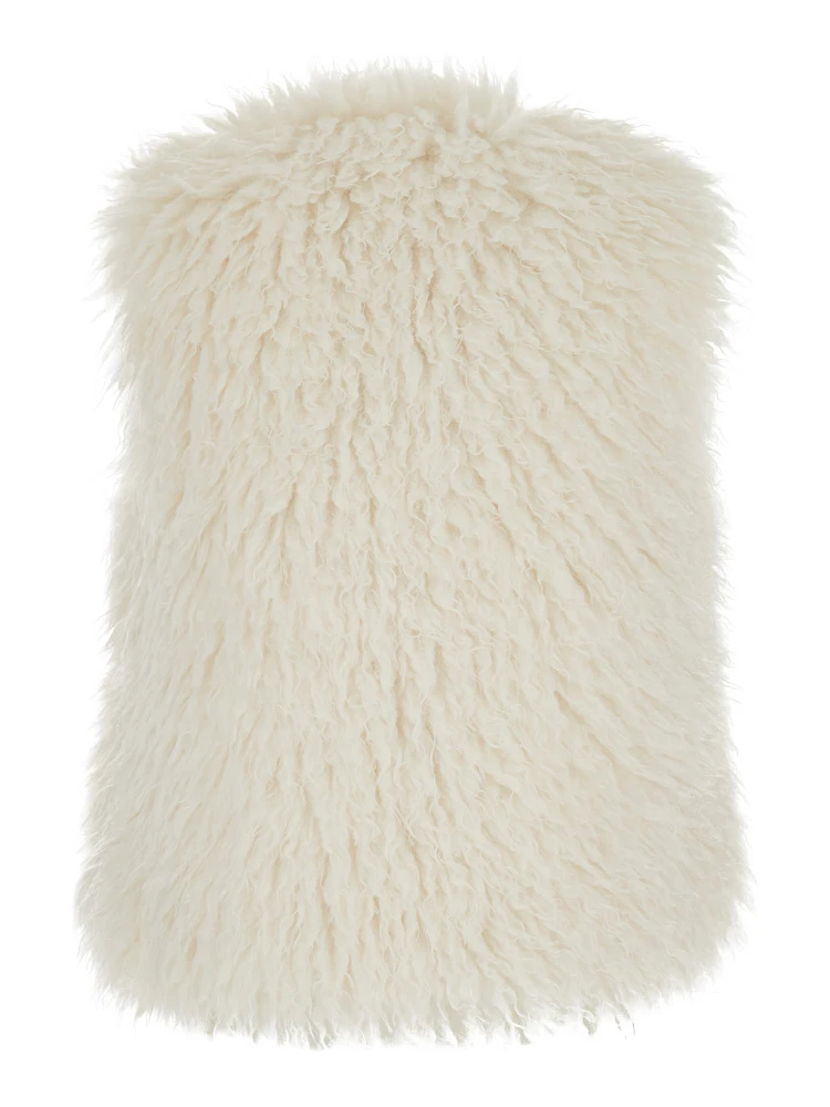 White Sleeveless Jacket with Front Concealed Closure in Ecofur Woman alternative