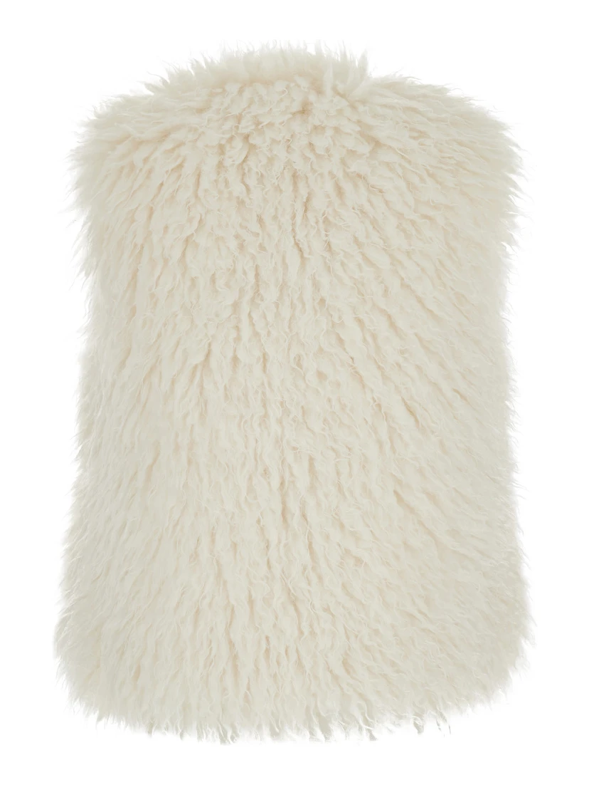 White Sleeveless Jacket with Front Concealed Closure in Ecofur Woman