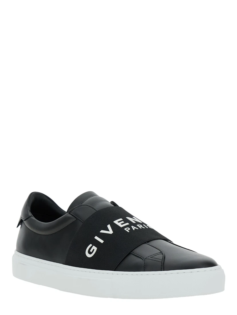 City Court Black Sneakers with Elastic Band and Logo Lettering on the Front in Leather Man