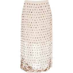 Sokna Pink Skirt with Rhinestone Embellishments on the Front and Rear Concealed Zip Closure in Viscose Woman