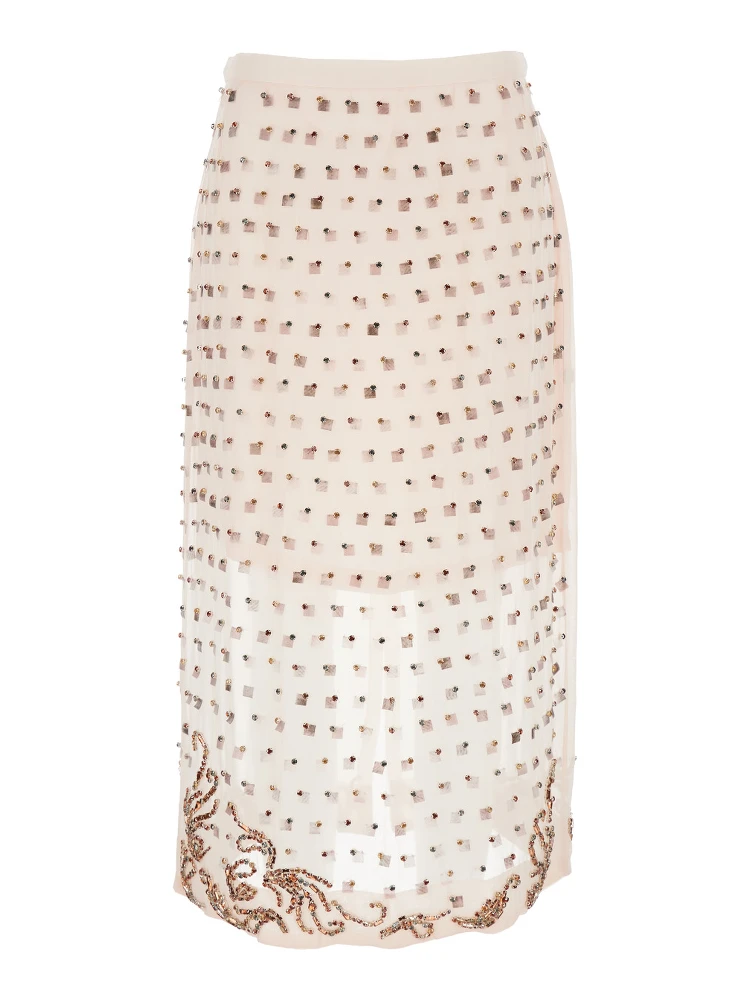 Sokna Pink Skirt with Rhinestone Embellishments on the Front and Rear Concealed Zip Closure in Viscose Woman