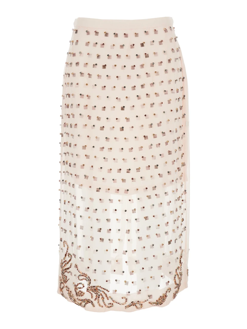 Sokna Pink Skirt with Rhinestone Embellishments on the Front and Rear Concealed Zip Closure in Viscose Woman