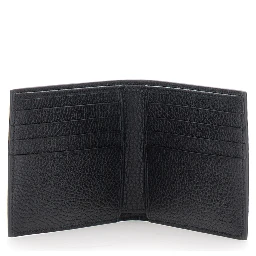 Black Bi-Fold Wallet with Rockstud Details in Grained Leather Man